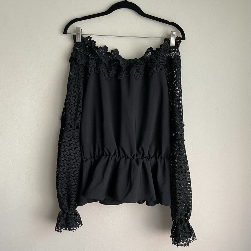 Style Mafia / Black Off The Shoulder Lace Peplum Top
